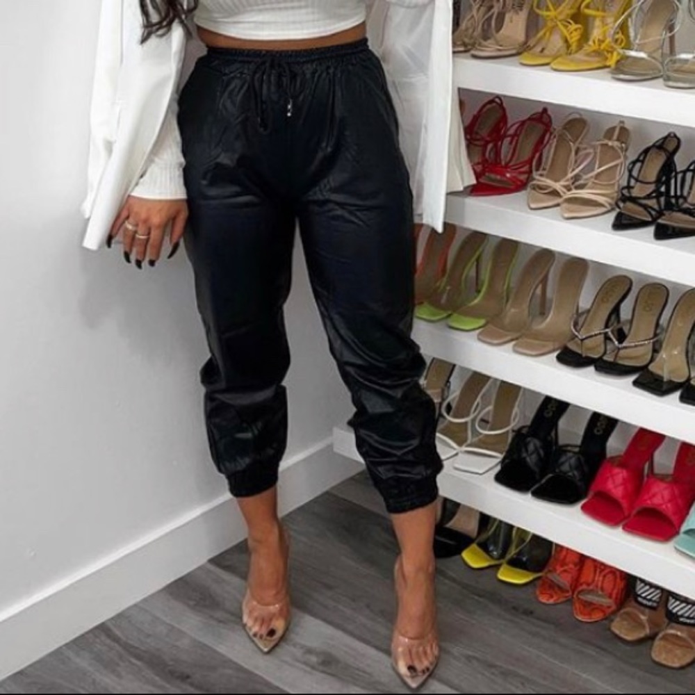 Faux leather joggers